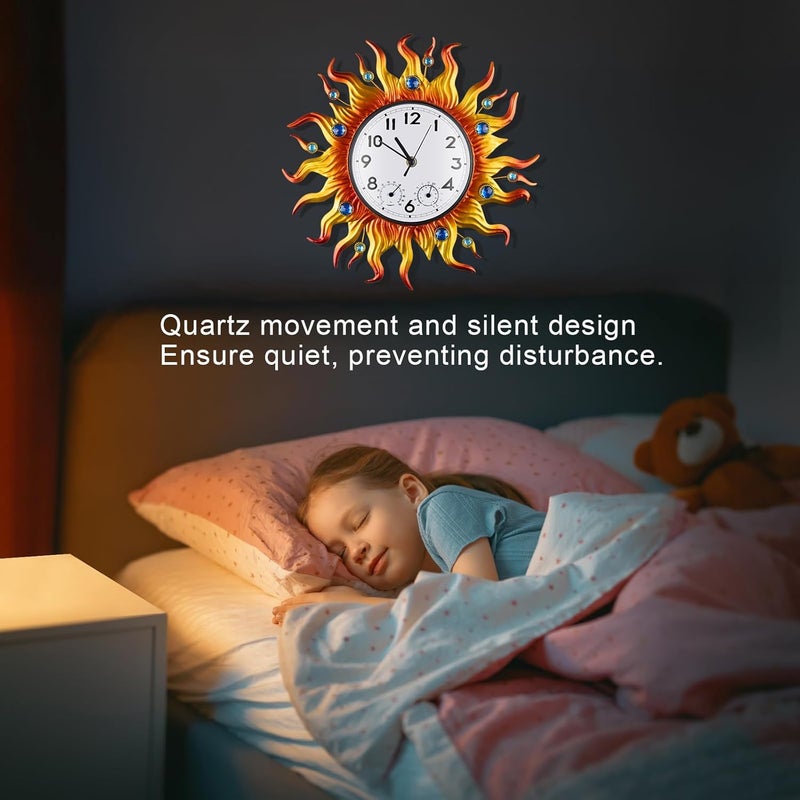 shumi Sun Outdoor Clock, Wall Clock with Temperature Waterproof, Silent Non-Ticking Outside Clocks for Patio Garden Pool Living Room Home - Image 4